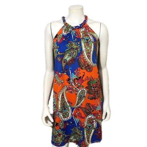 Misk Dresses & Skirts - Boutique | Blue | Orange Paisley Print Dress Sz-Sm